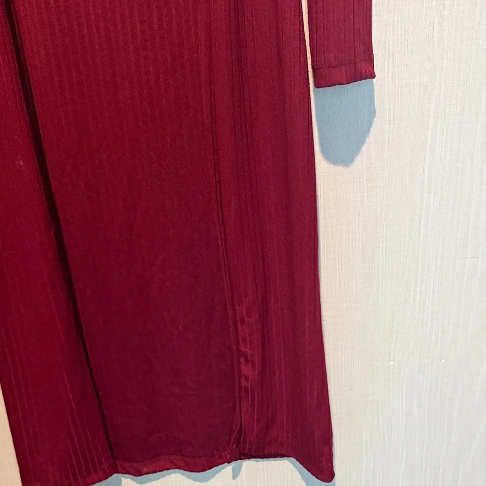 Open Front Ribbed Cardigan in Deep Wine - Picture 3 of 4